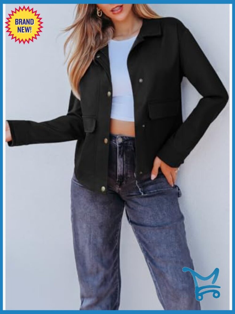 Lightweight Cropped Button Down Shacket with Pockets - Picture 4 of 7